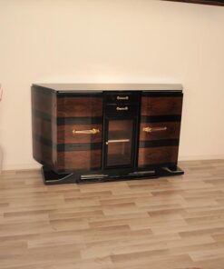 Art Deco, Sideboard, Buffet, pianolacquer, wood, veneer, vitrine, compartement, highgloss, foot, design, storage, trapez, shape