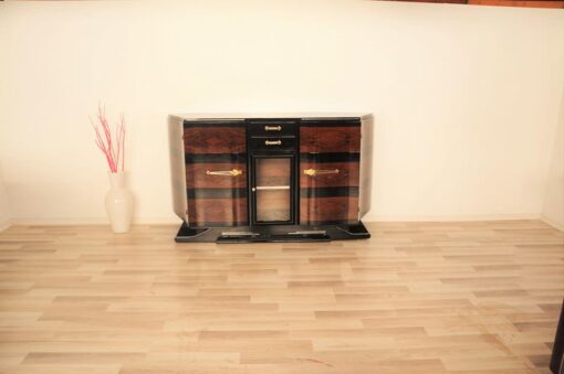 Art Deco, Sideboard, Buffet, pianolacquer, wood, veneer, vitrine, compartement, highgloss, foot, design, storage, trapez, shape