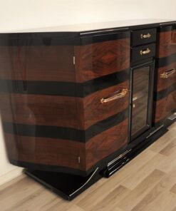 Art Deco, Sideboard, Buffet, pianolacquer, wood, veneer, vitrine, compartement, highgloss, foot, design, storage, trapez, shape