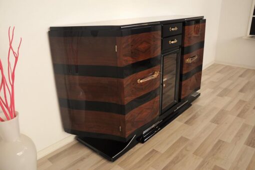 Art Deco, Sideboard, Buffet, pianolacquer, wood, veneer, vitrine, compartement, highgloss, foot, design, storage, trapez, shape