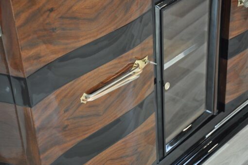 Art Deco, Sideboard, Buffet, pianolacquer, wood, veneer, vitrine, compartement, highgloss, foot, design, storage, trapez, shape