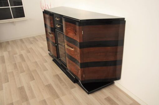 Art Deco, Sideboard, Buffet, pianolacquer, wood, veneer, vitrine, compartement, highgloss, foot, design, storage, trapez, shape