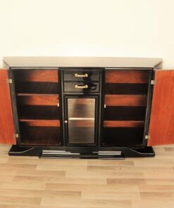 Art Deco, Sideboard, Buffet, pianolacquer, wood, veneer, vitrine, compartement, highgloss, foot, design, storage, trapez, shape