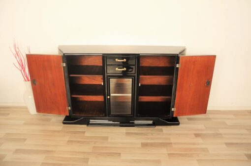 Art Deco, Sideboard, Buffet, pianolacquer, wood, veneer, vitrine, compartement, highgloss, foot, design, storage, trapez, shape