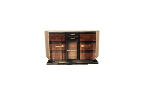 Art Deco, Sideboard, Buffet, pianolacquer, wood, veneer, vitrine, compartement, highgloss, foot, design, storage, trapez, shape