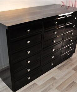 Art Deco chest of drawers, highgloss pianolacquer, chromehandles, red interior