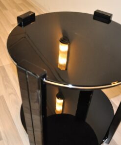 Art Deco sidetable, classic design, highgloss black, 4 stable legs, embedded plate, handpolished