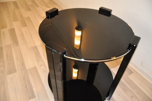 Art Deco sidetable, classic design, highgloss black, 4 stable legs, embedded plate, handpolished