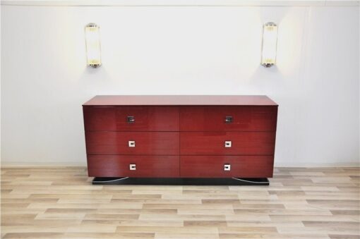 Ferrari Rosso, 6 drawers, chromefittings, handpolished, curved foot with chromline