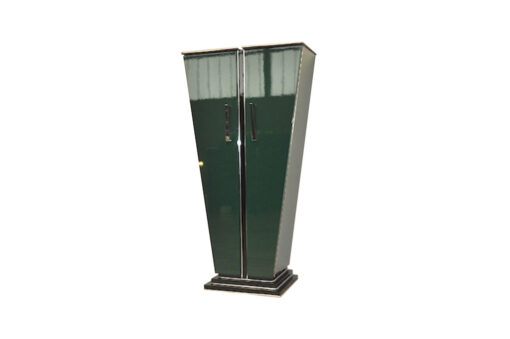 Art Deco Console, Tulipbody, painted interior&exterior, stairfoot, glasshelves, mirror backpanel, chromefittings