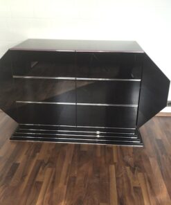 Art Deco Sideboard, wonderful body shape, 6 drawers, chromebars, highgloss pianolacquer, french stairfoot, sidepanels with wing doors