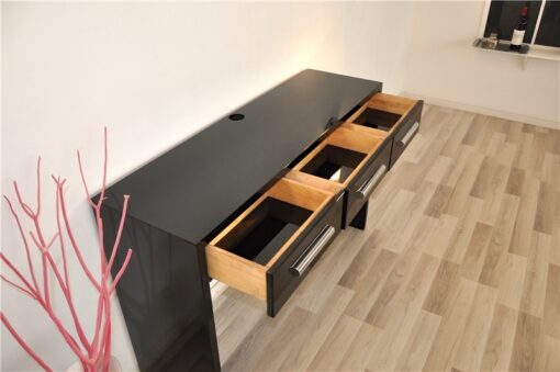 Art Deco Console, lacobel glasplate, chromebars, handpolished, 3 drawers, absolute Eyecatcher