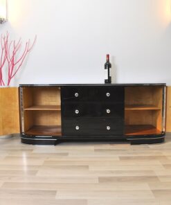 Art Deco Lowboard, France 1940, highgloss, rotating chromebar, 3 drawers