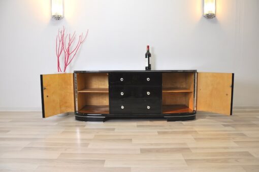 Art Deco Lowboard, France 1940, highgloss, rotating chromebar, 3 drawers