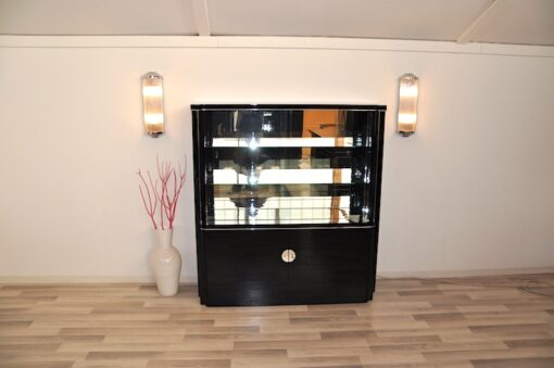 Art Deco Vitrine, hollow throat, lighting, highgloss black