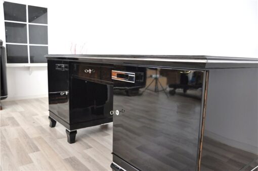 Art Deco Desk, classic Art Deco desk, france, 2 swing doors, clean interior, chromebands, chromefittings, handpolished