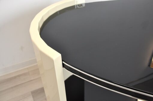 Art Deco Coffeetable, folded round arches, ivory paintjob with pianolacquer, unique Design