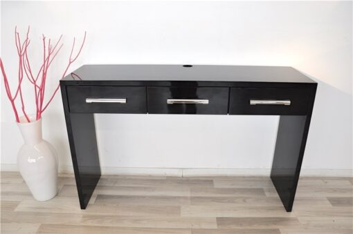 Art Deco Console, lacobel glasplate, chromebars, handpolished, 3 drawers, absolute Eyecatcher