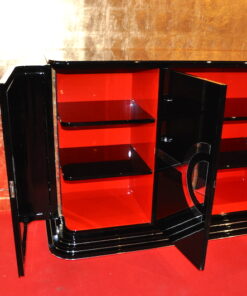 Art Deco Sideboard, New York 1933, Chromliner, pianolacquer, stairfoot, interior painted in red