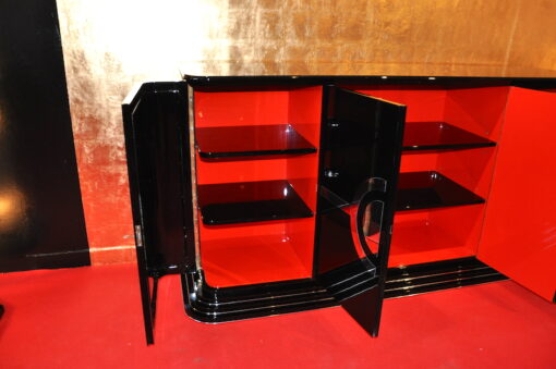 Art Deco Sideboard, New York 1933, Chromliner, pianolacquer, stairfoot, interior painted in red