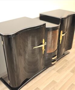 Art Deco Sideboard, original fittings, pianolacquer, handolished, curved glasdoor