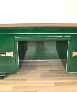 Classic Art Deco desk, chromefittings, Jaguar Green Edition, compartement with a mirror, topplate made of Alcantara-leather