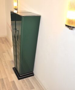 Art Deco Console, Tulipbody, painted interior&exterior, stairfoot, glasshelves, mirror backpanel, chromefittings