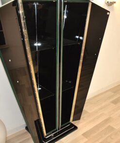 Art Deco Console, Tulipbody, painted interior&exterior, stairfoot, glasshelves, mirror backpanel, chromefittings