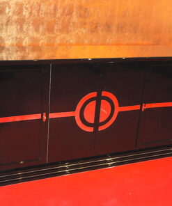 Art Deco Sideboard, New York 1933, Chromliner, pianolacquer, stairfoot, interior painted in red