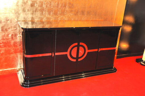 Art Deco Sideboard, New York 1933, Chromliner, pianolacquer, stairfoot, interior painted in red