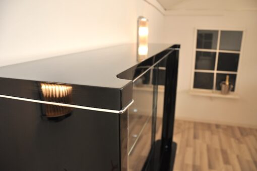 Art Deco Vitrine, hollow throat, lighting, highgloss black