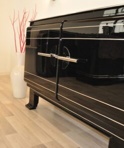 Art Deco Bar, highgloss black, handpolished , unique Design, chromebars, massive chromed steelfittings, big curved feet