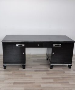 Art Deco Desk, classic Art Deco desk, france, 2 swing doors, clean interior, chromebands, chromefittings, handpolished