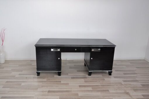 Art Deco Desk, classic Art Deco desk, france, 2 swing doors, clean interior, chromebands, chromefittings, handpolished