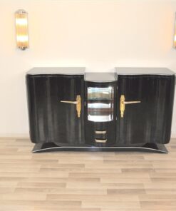 Art Deco Sideboard, original fittings, pianolacquer, handolished, curved glasdoor