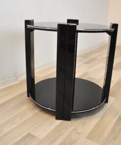 Art Deco sidetable, classic design, highgloss black, 4 stable legs, embedded plate, handpolished