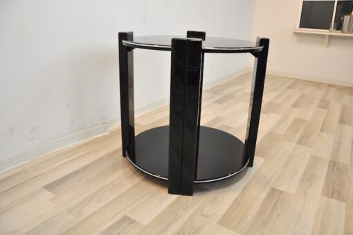 Art Deco sidetable, classic design, highgloss black, 4 stable legs, embedded plate, handpolished