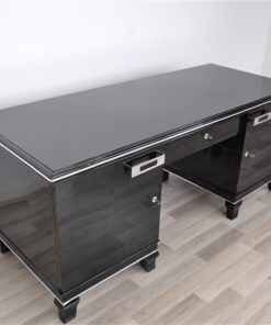 Art Deco Desk, classic Art Deco desk, france, 2 swing doors, clean interior, chromebands, chromefittings, handpolished