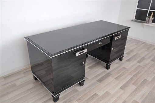 Art Deco Desk, classic Art Deco desk, france, 2 swing doors, clean interior, chromebands, chromefittings, handpolished