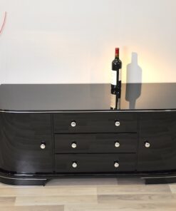 Art Deco Lowboard, France 1940, highgloss, rotating chromebar, 3 drawers