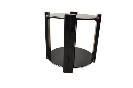 Art Deco sidetable, classic design, highgloss black, 4 stable legs, embedded plate, handpolished