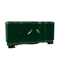 XXL Art Deco Sideboard, Jaguar racing green pianolacquer, massive chromhandles, 4 swung doors, Belgium1929, plenty of storage space