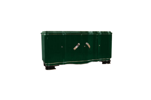 XXL Art Deco Sideboard, Jaguar racing green pianolacquer, massive chromhandles, 4 swung doors, Belgium1929, plenty of storage space