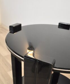 Art Deco sidetable, classic design, highgloss black, 4 stable legs, embedded plate, handpolished