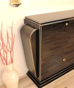 Art Deco Highboard, France 1920, handpolished, stairfoot, wonderful curved sidepanels, praktical interior, chromelines, unique furniture