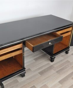 Art Deco Desk, classic Art Deco desk, france, 2 swing doors, clean interior, chromebands, chromefittings, handpolished