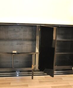 Art Deco Highboard, France 1920, handpolished, stairfoot, wonderful curved sidepanels, praktical interior, chromelines, unique furniture