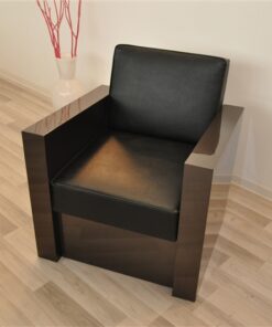 Art Deco armchair, dark silver paintjob, beautiful and comfortable body, black leather