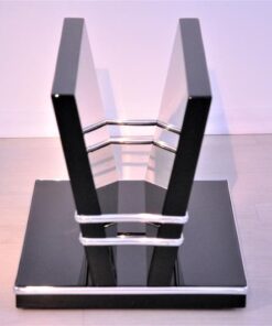 Art Deco Newspaper Stand, timeless design in high gloss black, with three beautiful chromelines, furniture, design piece, elegant