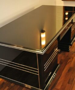 Art Deco Desk, chromeliner, free adjustable, highgloss black, clean interior